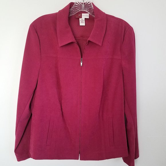 JM Collection Jackets & Blazers - Women's Red Faux Suede Full Zip Coat Jacket